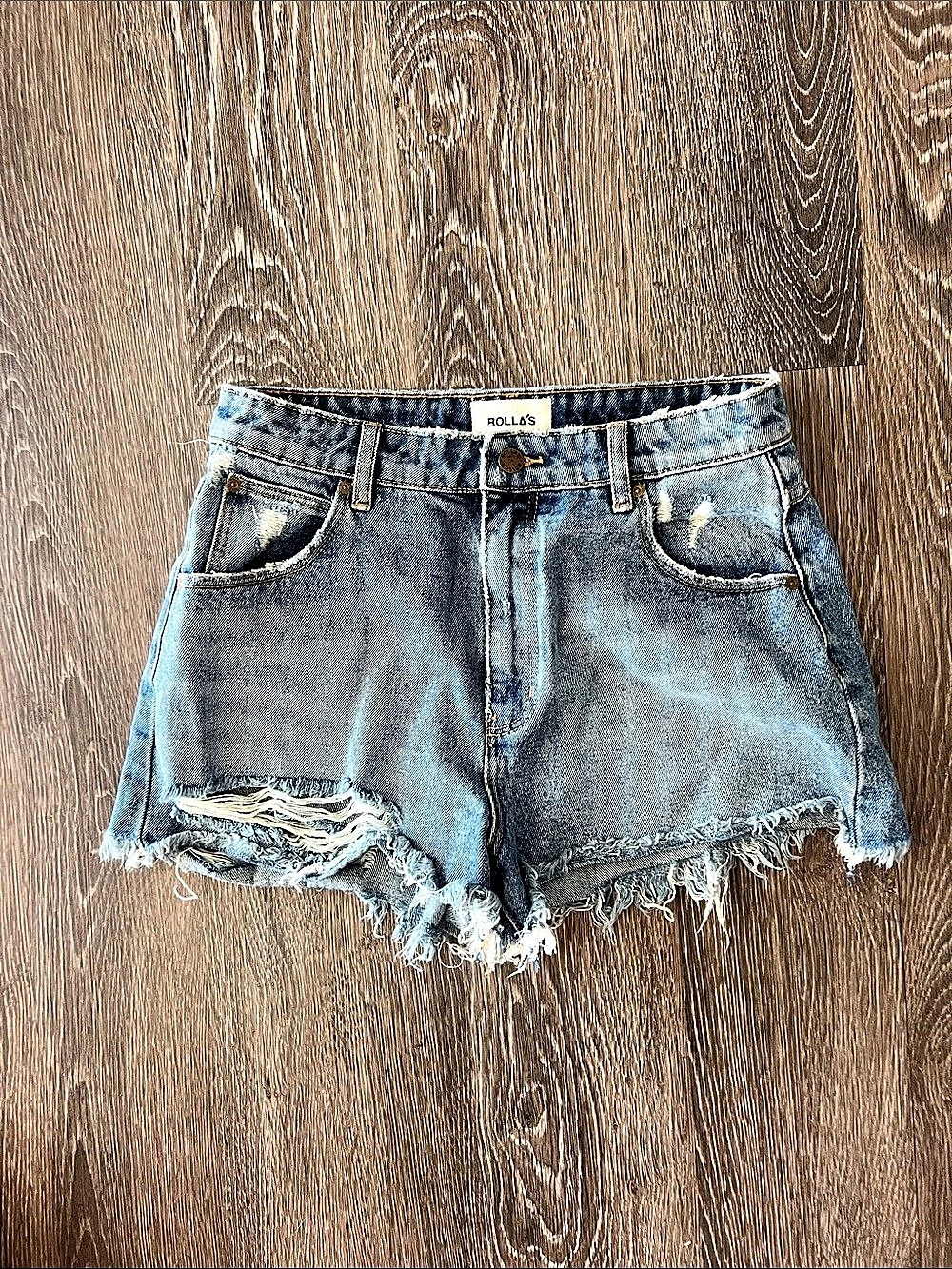 Rollas Rolla's High Rise Short Distressed Denim Jean Shorts Waist 28